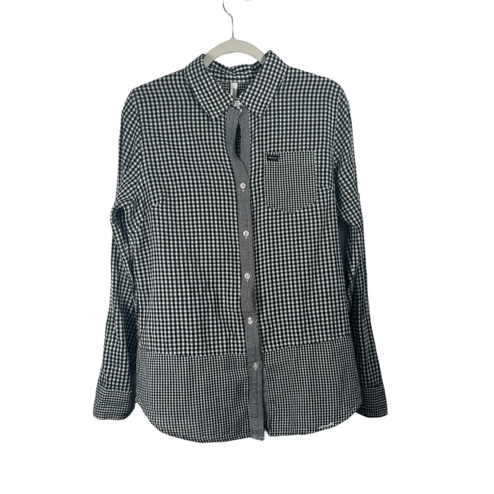 RVCA Black Plaid Long Sleeve Button Up Shirt Lightweight 100% Cotton Womens XL